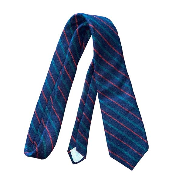 Brooks Brothers Vintage Wool Striped Classic preppy Navy Blue Green Red Tie - Picture 6 of 7